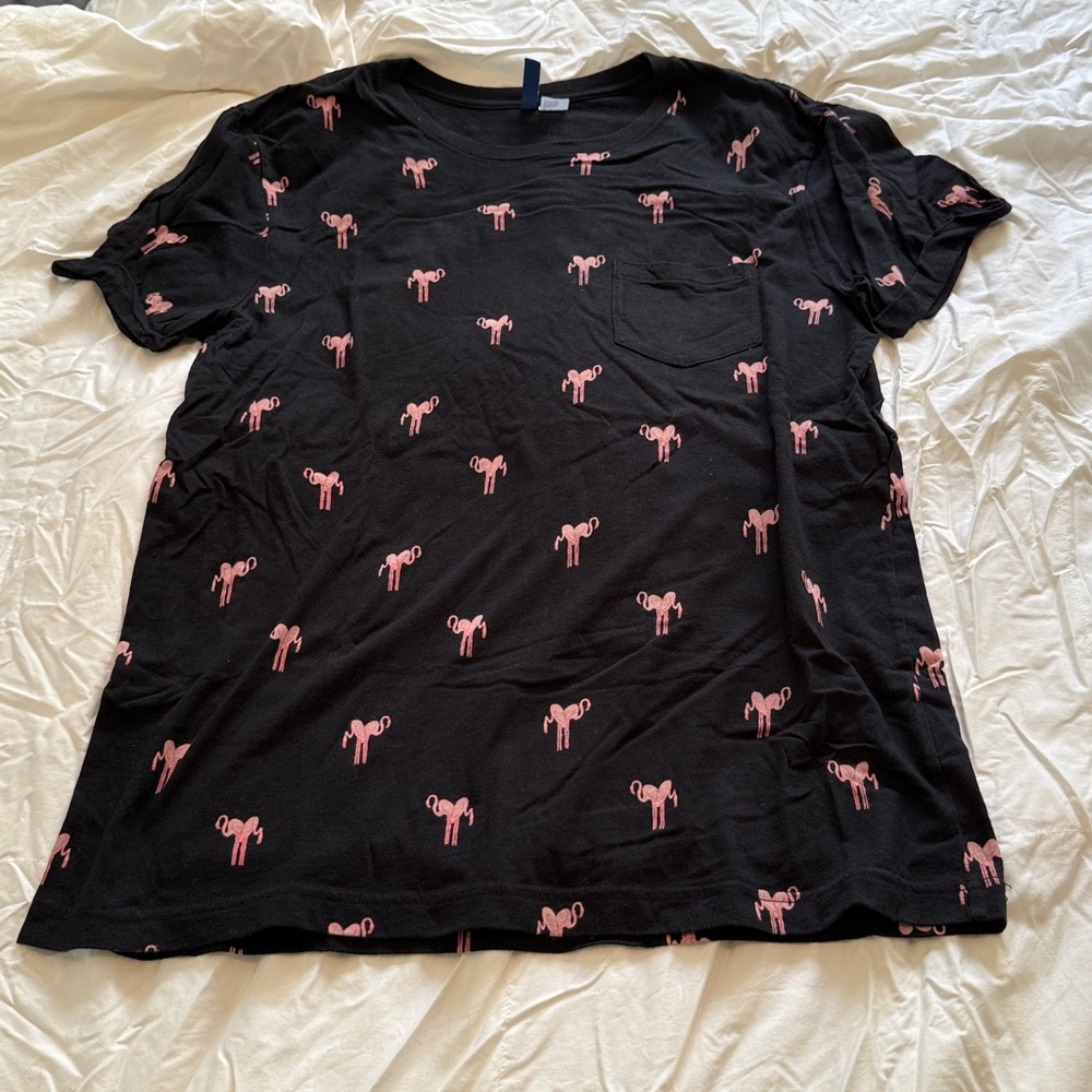 H&M Divided Black Tee with Pink Flamingo Design